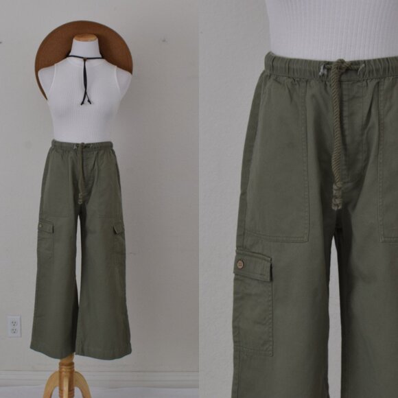 Womens Roxy Cotton Green Pants Drawstring Waist Size S - Picture 1 of 10